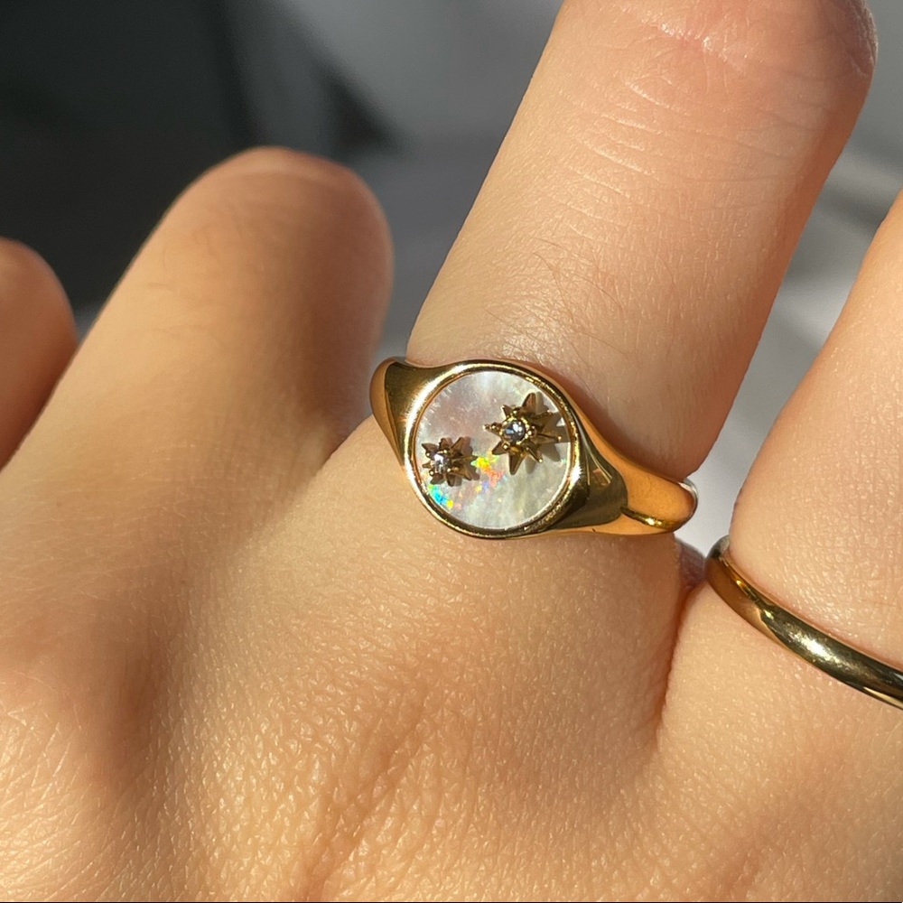 Opal Iridescent Gold Stars Ring